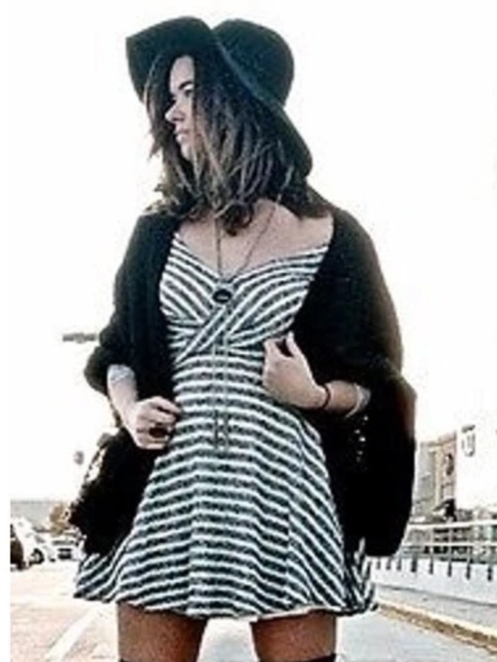 Free People Striped Knit Deep V-Back Swing Dress XS